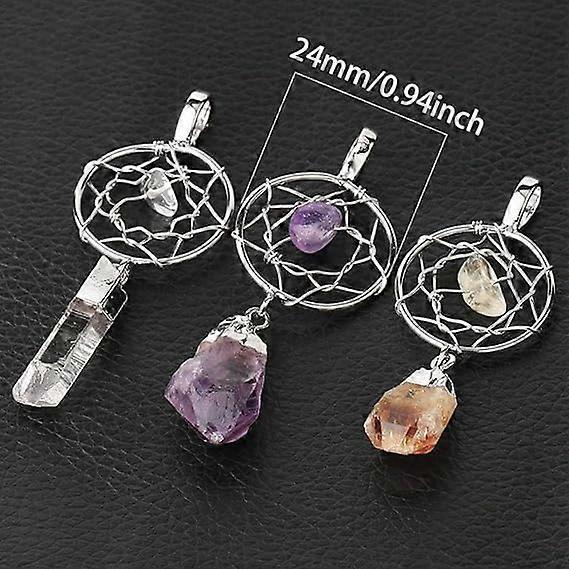 Crystal Pendant Necklace For Women - Hand Wrapped Dreamcatcher Pendant Necklace Natural Raw Stone Irregular Semi-Precious Stone Necklace - Image 3