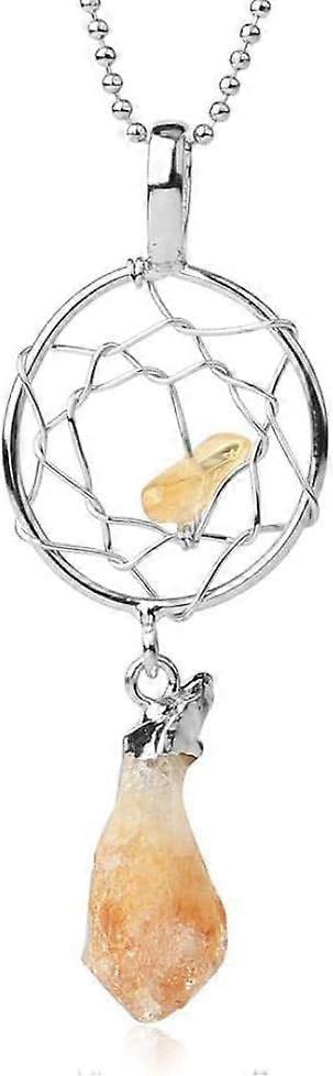 Crystal Pendant Necklace For Women - Hand Wrapped Dreamcatcher Pendant Necklace Natural Raw Stone Irregular Semi-Precious Stone Necklace - Image 1