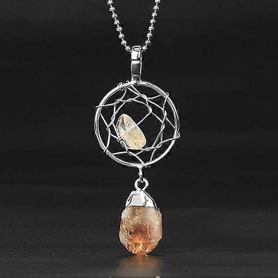 Crystal Pendant Necklace For Women - Hand Wrapped Dreamcatcher Pendant Necklace Natural Raw Stone Irregular Semi-Precious Stone Necklace - Image 2