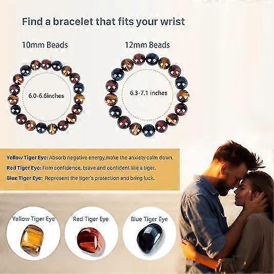 Enjoy Risingsun Tiger Eye Bracelet,Relax Anxiety Crystal Beaded Triple Protection Jewelry Bead Stone Chakra Gemstones Bracelets for women men - Image 4