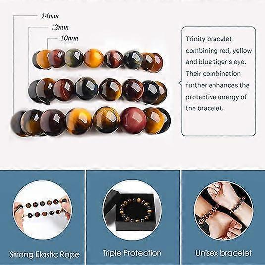 Enjoy Risingsun Tiger Eye Bracelet,Relax Anxiety Crystal Beaded Triple Protection Jewelry Bead Stone Chakra Gemstones Bracelets for women men - Image 5