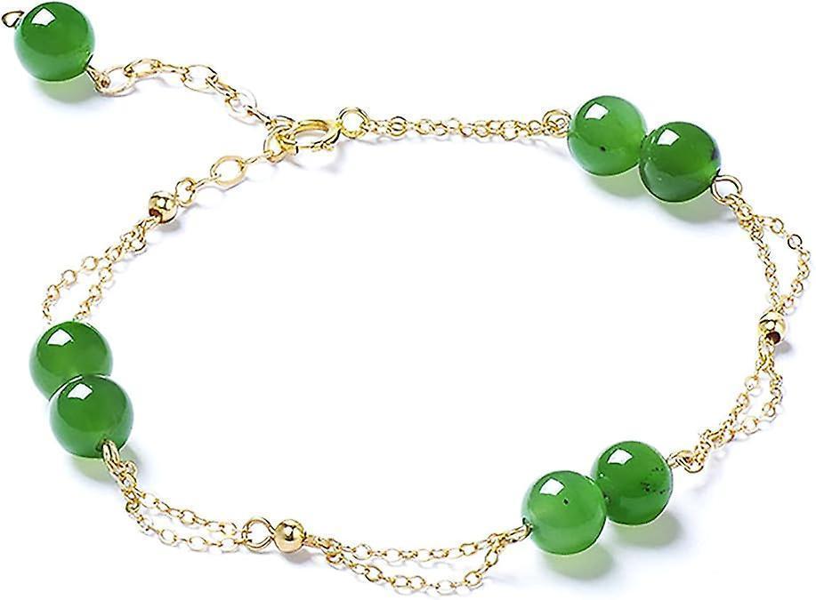Feng Shui Hetian Jasper Bracelet Wealth Bracelet With 14k Gold Natural Authentic Green Gem Crystal Reiki Amulet Good Fortune Lucky Wealth Bracelet Men - Image 1