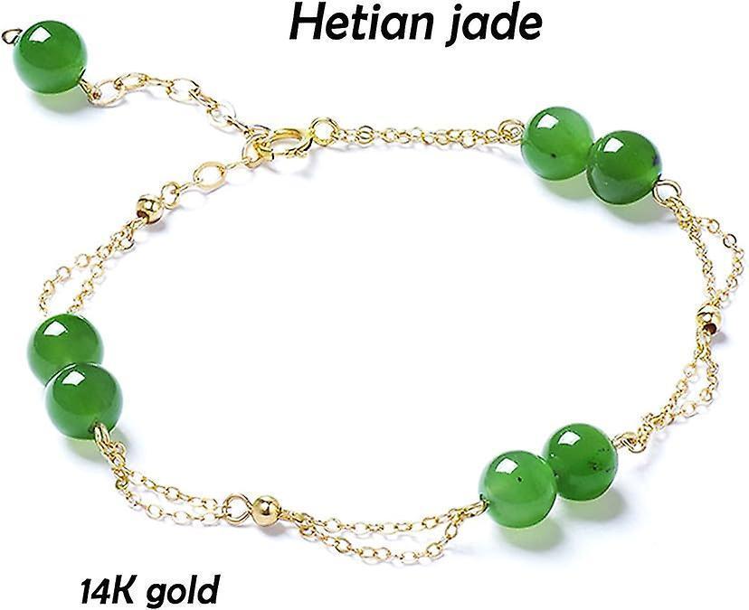 Feng Shui Hetian Jasper Bracelet Wealth Bracelet With 14k Gold Natural Authentic Green Gem Crystal Reiki Amulet Good Fortune Lucky Wealth Bracelet Men - Image 2