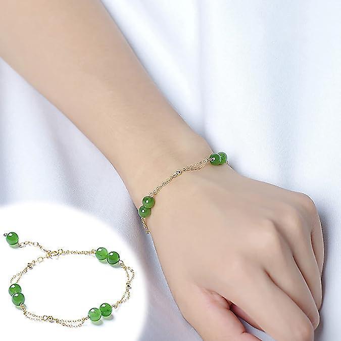 Feng Shui Hetian Jasper Bracelet Wealth Bracelet With 14k Gold Natural Authentic Green Gem Crystal Reiki Amulet Good Fortune Lucky Wealth Bracelet Men - Image 4