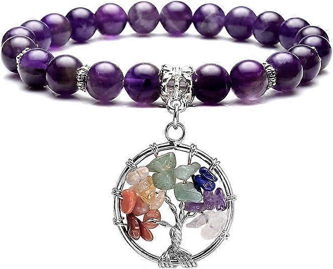 Healing Crystals Beaded Bracelet 7 Chakra Yoga Meditation Stone Bracelets Tree of Life Stretch Bracelet for Women Girls - Image 1