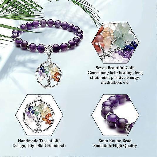 Healing Crystals Beaded Bracelet 7 Chakra Yoga Meditation Stone Bracelets Tree of Life Stretch Bracelet for Women Girls - Image 4