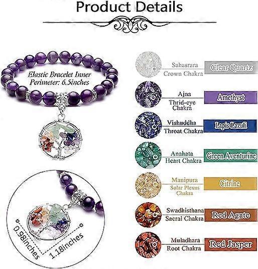 Healing Crystals Beaded Bracelet 7 Chakra Yoga Meditation Stone Bracelets Tree of Life Stretch Bracelet for Women Girls - Image 5