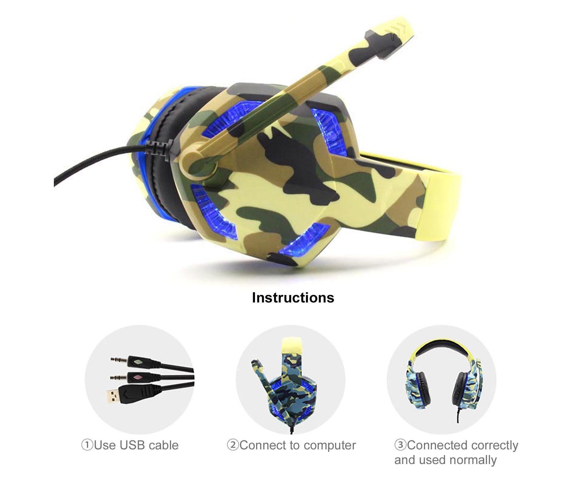 Wired Luminous Camouflage Gaming Headphone Headset for Computer Gameellow ABS - Image 7