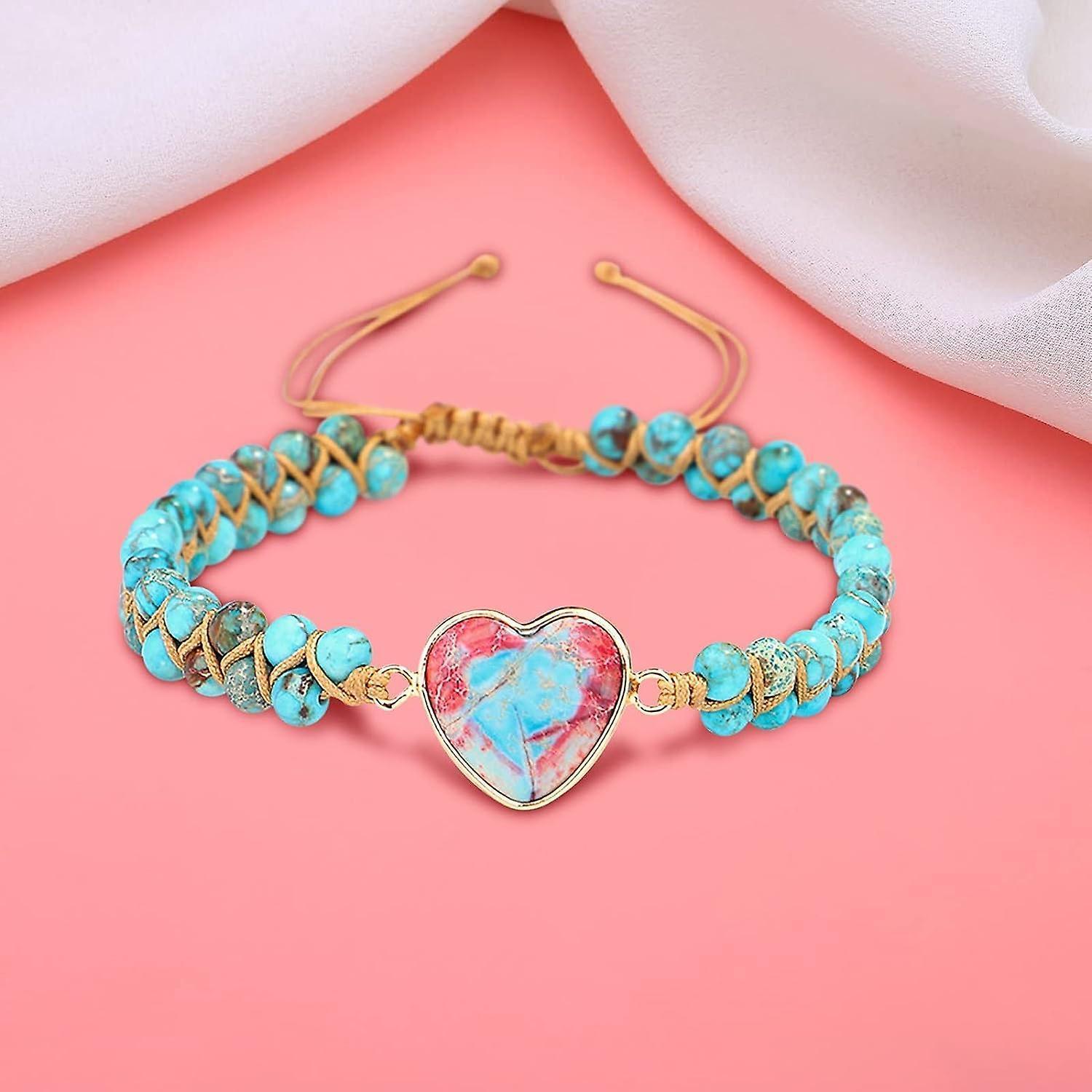 Healing Stone Bracelet Beads Yoga Bracelet Turquoise Natutal Stone Chakra Crystal Energy Heart Charm Bracelet Handmade - Image 1
