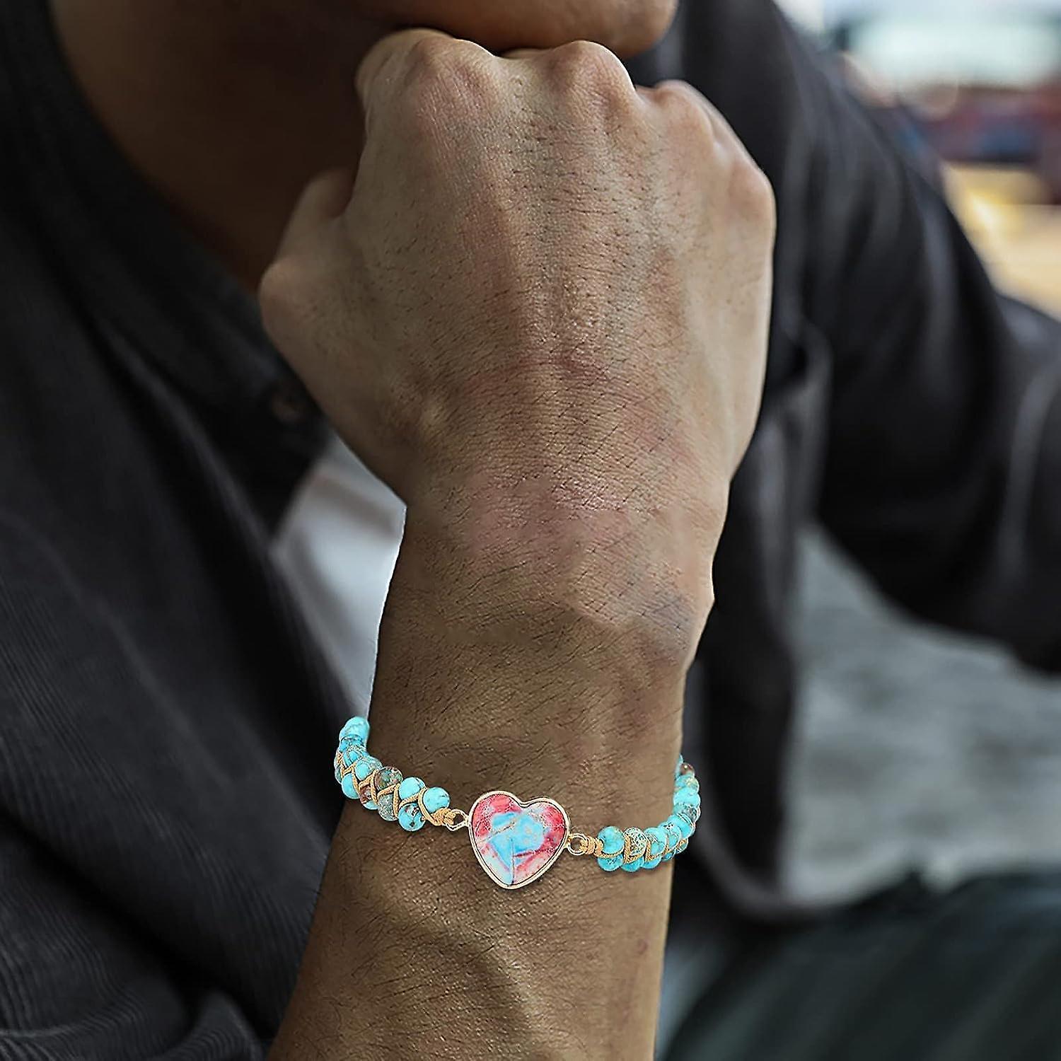 Healing Stone Bracelet Beads Yoga Bracelet Turquoise Natutal Stone Chakra Crystal Energy Heart Charm Bracelet Handmade - Image 3