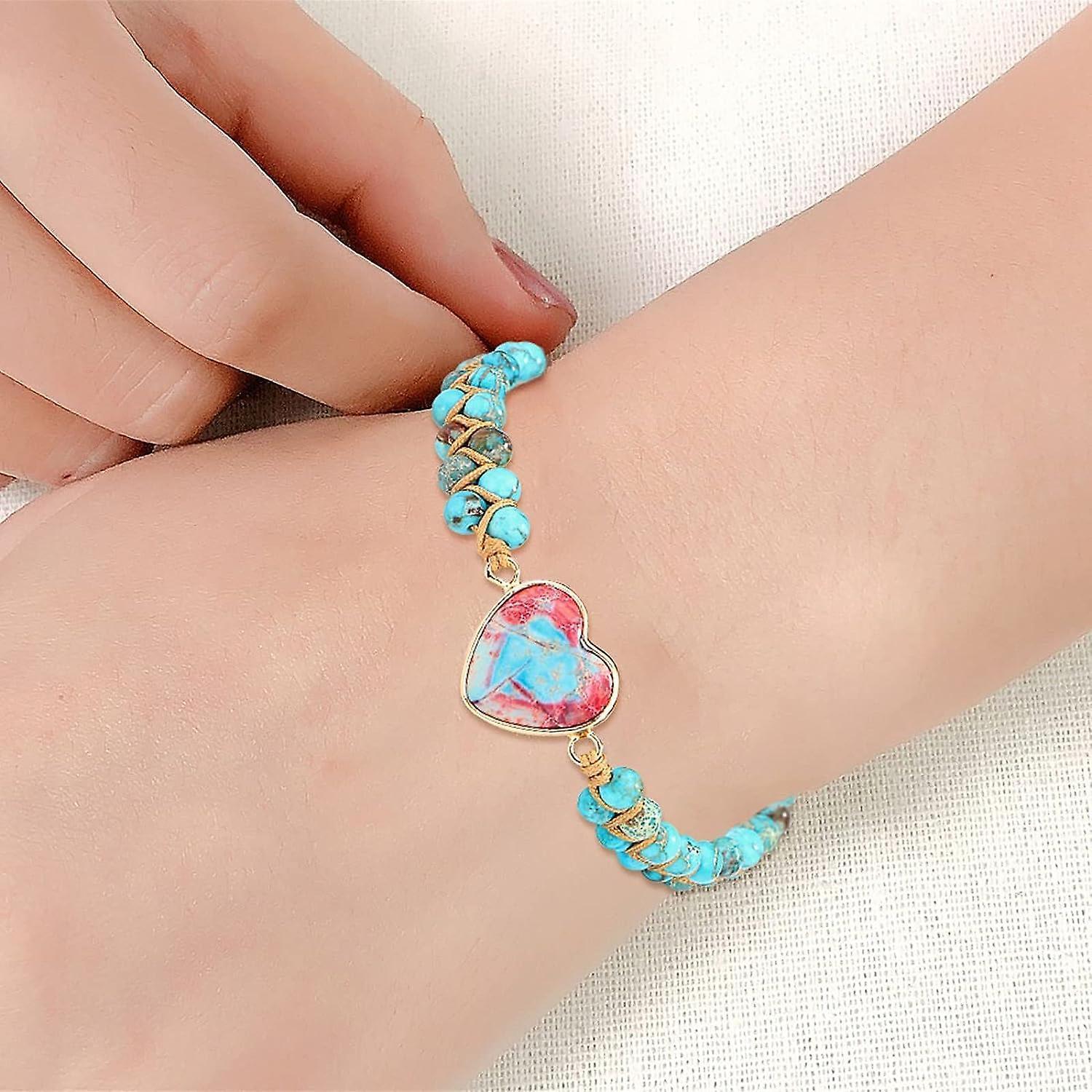 Healing Stone Bracelet Beads Yoga Bracelet Turquoise Natutal Stone Chakra Crystal Energy Heart Charm Bracelet Handmade - Image 4