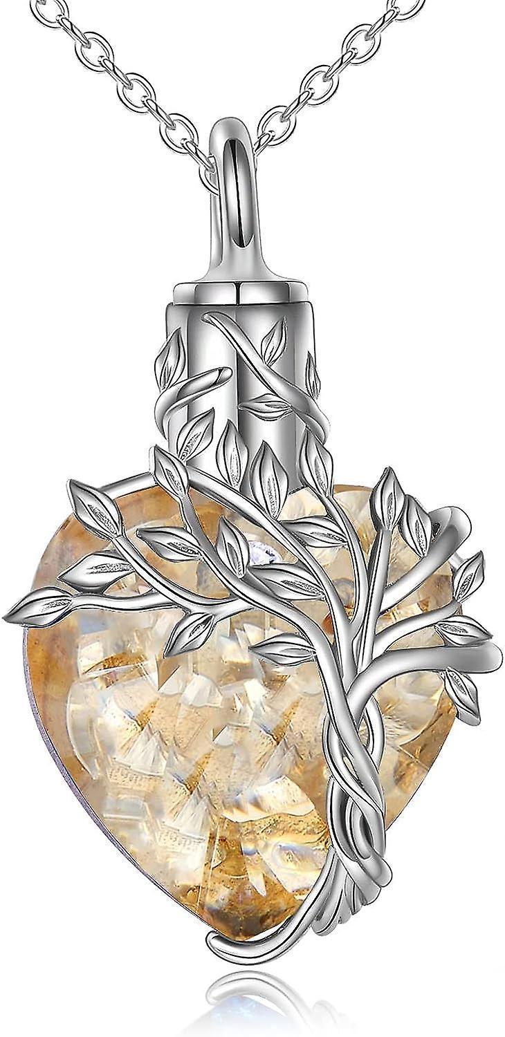 Heart Tree Of Life Urn Necklace For Ashes Sterling Silver Cremation Jewelry With Crystal W/funnel Filler Memorial Jewelry Gifts For Women Girls - Image 1