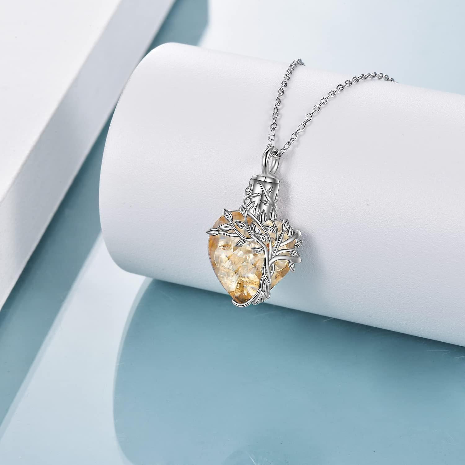 Heart Tree Of Life Urn Necklace For Ashes Sterling Silver Cremation Jewelry With Crystal W/funnel Filler Memorial Jewelry Gifts For Women Girls - Image 2