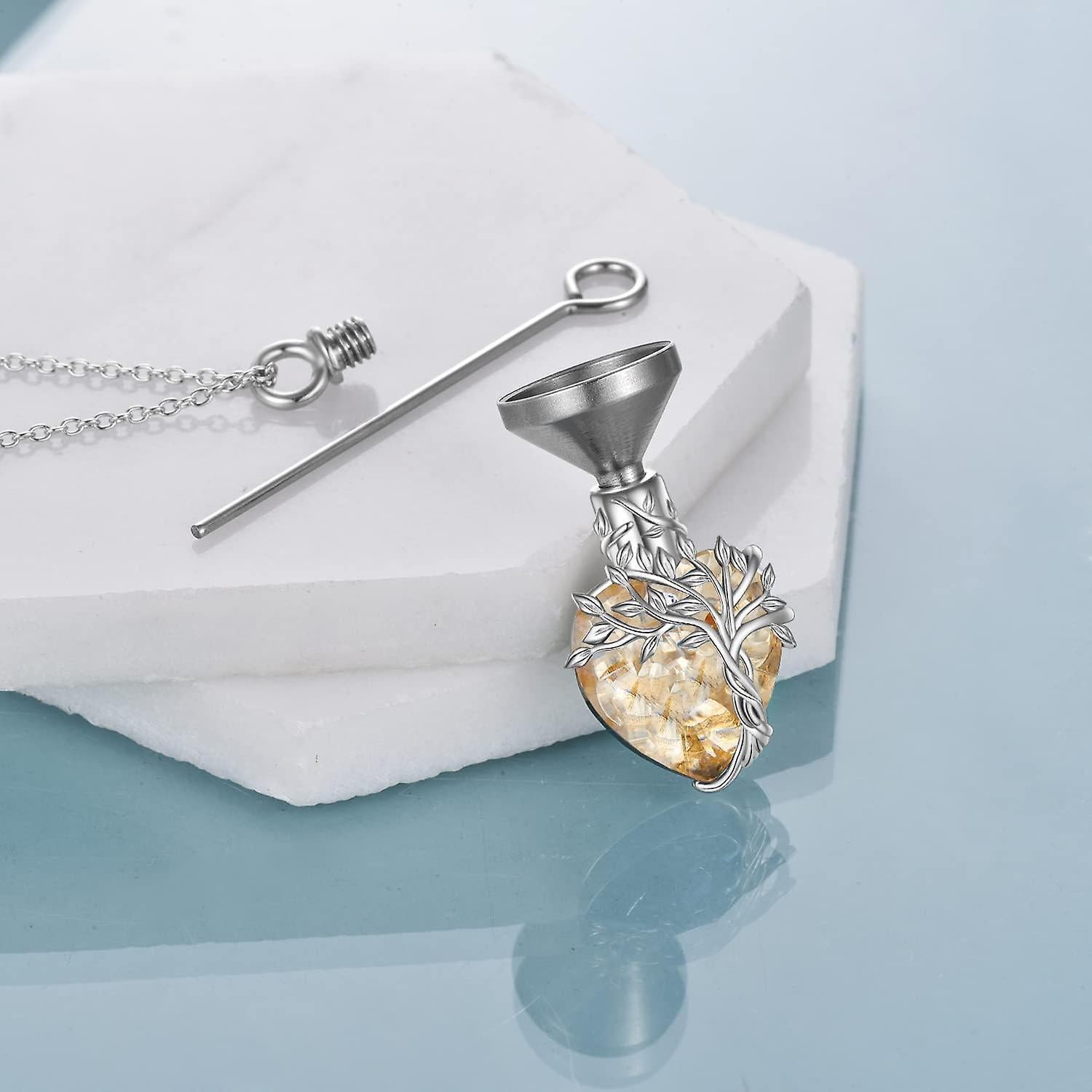 Heart Tree Of Life Urn Necklace For Ashes Sterling Silver Cremation Jewelry With Crystal W/funnel Filler Memorial Jewelry Gifts For Women Girls - Image 3