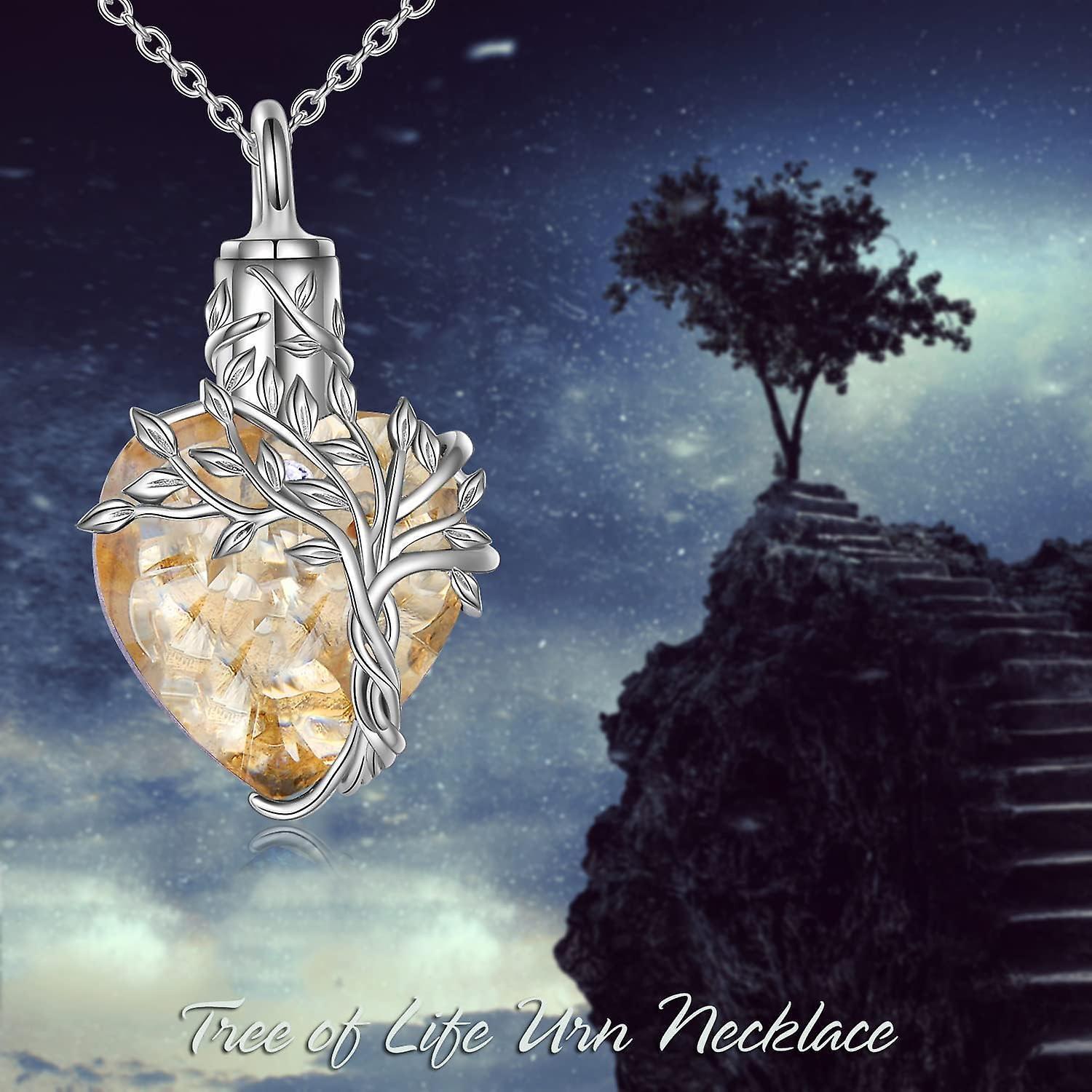 Heart Tree Of Life Urn Necklace For Ashes Sterling Silver Cremation Jewelry With Crystal W/funnel Filler Memorial Jewelry Gifts For Women Girls - Image 5