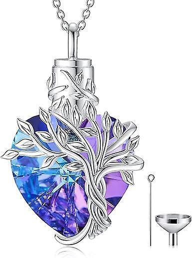 Heart Tree Of Life Urn Necklace For Ashes Sterling Silver Cremation Jewelry With Crystal W/funnel Filler Memorial Jewelry Gifts For Women Girls - Image 1