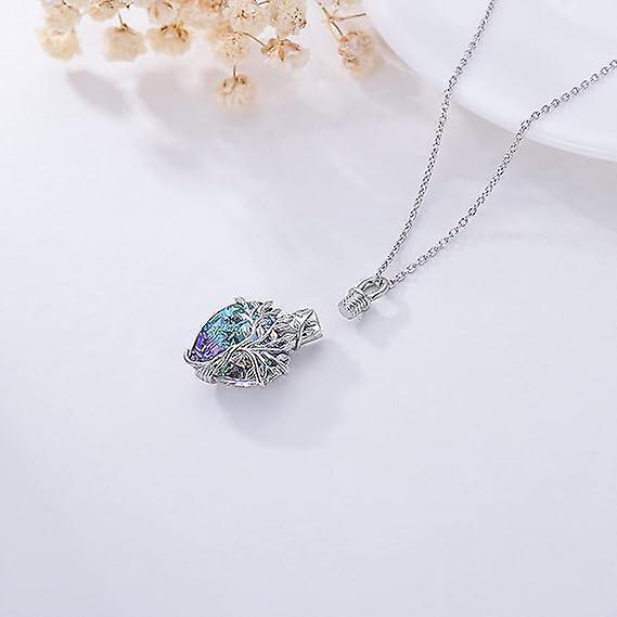 Heart Tree Of Life Urn Necklace For Ashes Sterling Silver Cremation Jewelry With Crystal W/funnel Filler Memorial Jewelry Gifts For Women Girls - Image 3