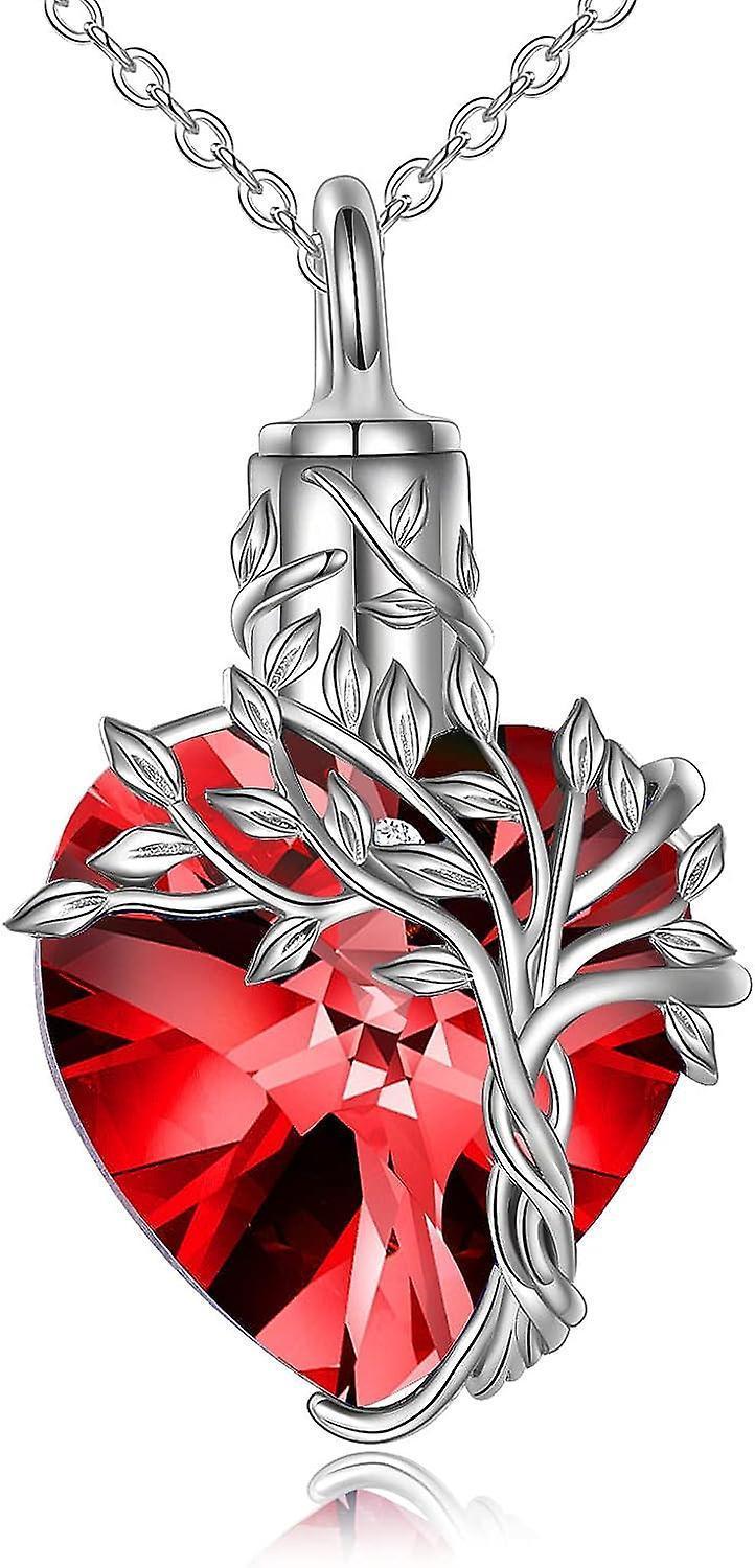 Heart Tree Of Life Urn Necklace For Ashes Sterling Silver Cremation Jewelry With Crystal W/funnel Filler Memorial Jewelry Gifts For Women Girls - Image 1