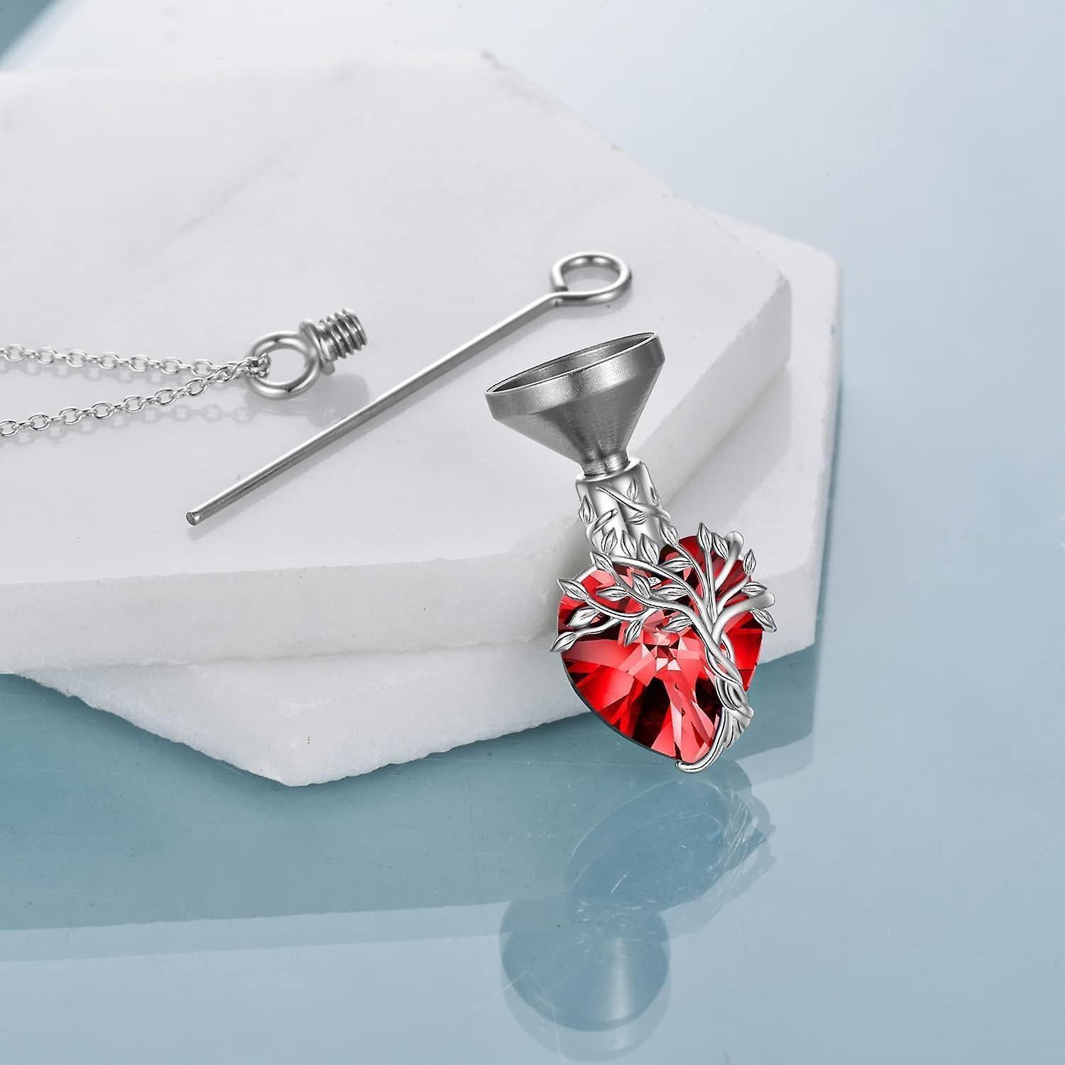 Heart Tree Of Life Urn Necklace For Ashes Sterling Silver Cremation Jewelry With Crystal W/funnel Filler Memorial Jewelry Gifts For Women Girls - Image 2