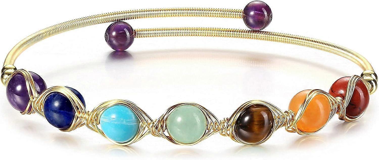 Heyone7 Chakra Crystal Yoga Meditation Bracelets for Women Girls 14K Gold Wire Wrapped Healing Crystals Stone Bracelet Adjustable Gemstones Bead Cuff - Image 1
