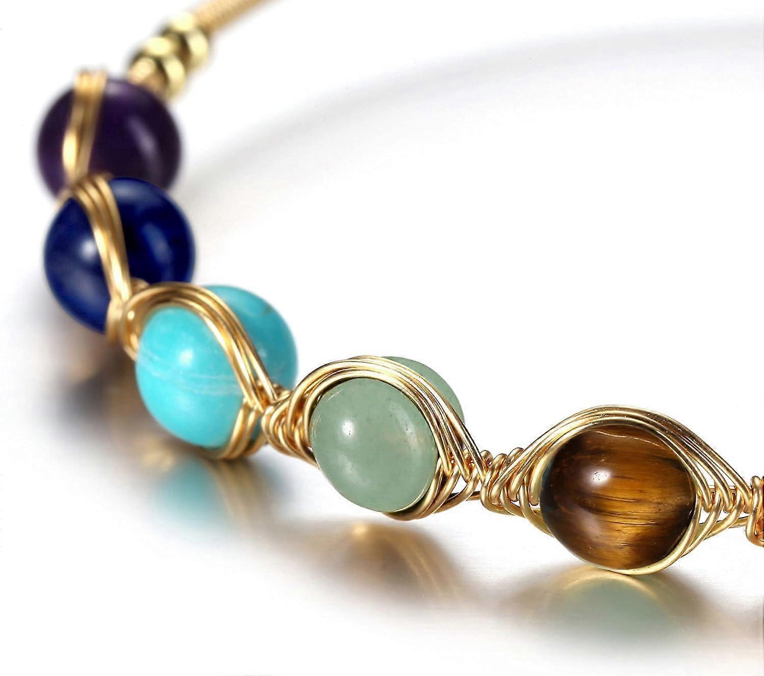 Heyone7 Chakra Crystal Yoga Meditation Bracelets for Women Girls 14K Gold Wire Wrapped Healing Crystals Stone Bracelet Adjustable Gemstones Bead Cuff - Image 3