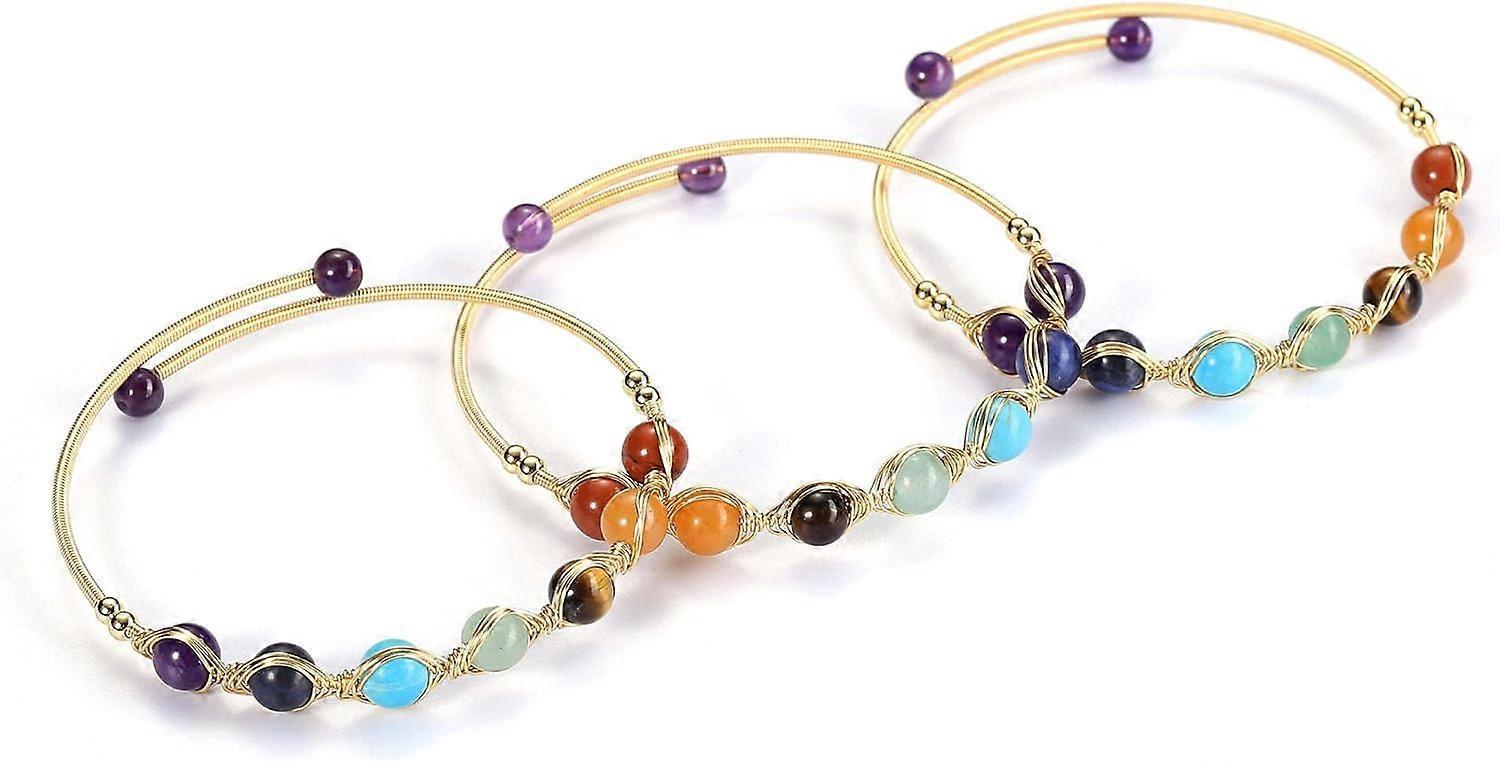 Heyone7 Chakra Crystal Yoga Meditation Bracelets for Women Girls 14K Gold Wire Wrapped Healing Crystals Stone Bracelet Adjustable Gemstones Bead Cuff - Image 4