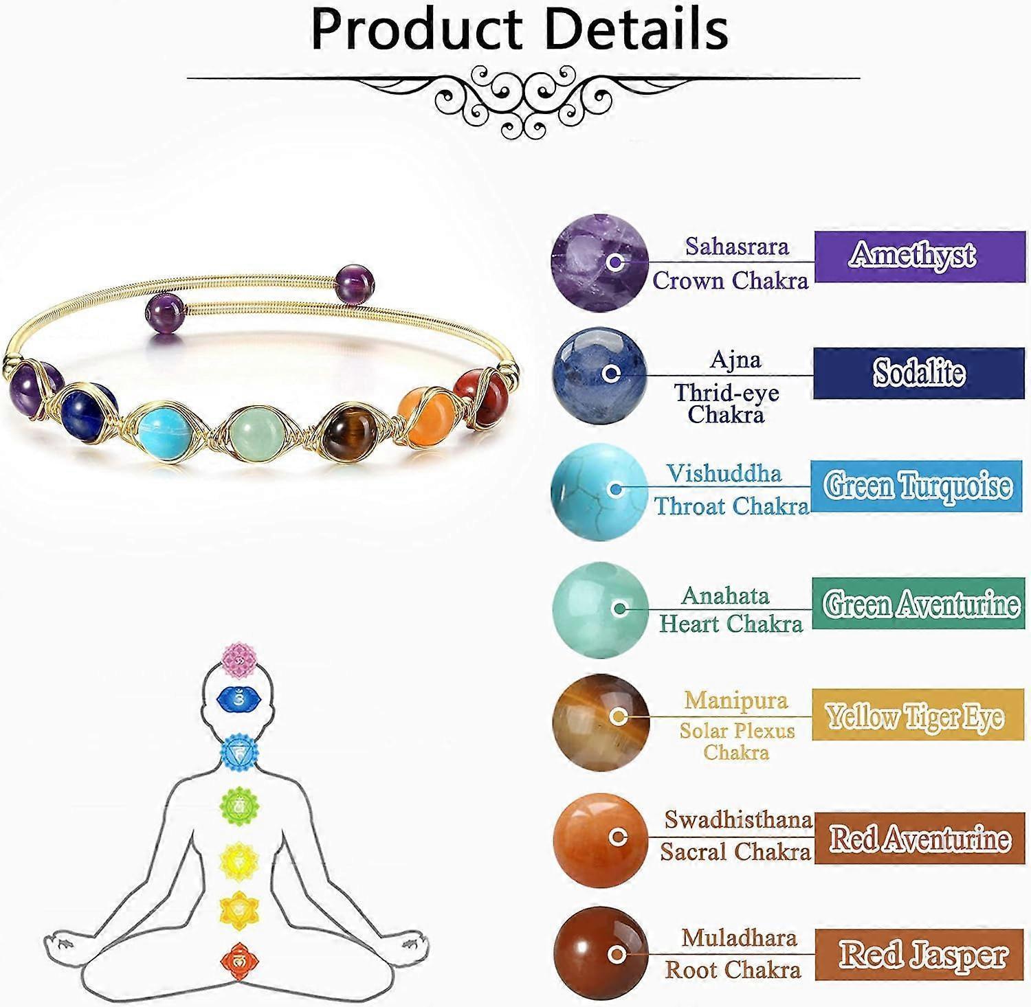 Heyone7 Chakra Crystal Yoga Meditation Bracelets for Women Girls 14K Gold Wire Wrapped Healing Crystals Stone Bracelet Adjustable Gemstones Bead Cuff - Image 5