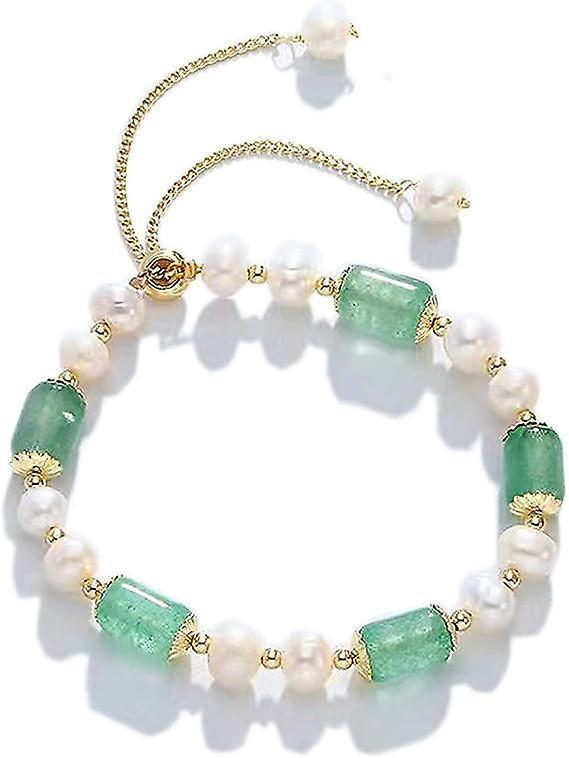 Jade Pearls Bracelet Gold Wealthy Good Fortune Jade Bangle Amulet For Women, Lucky Jade Feng Shui Healing Crystal Bracelet - Image 1