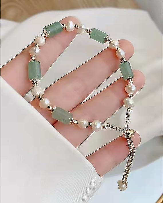 Jade Pearls Bracelet Gold Wealthy Good Fortune Jade Bangle Amulet For Women, Lucky Jade Feng Shui Healing Crystal Bracelet - Image 2