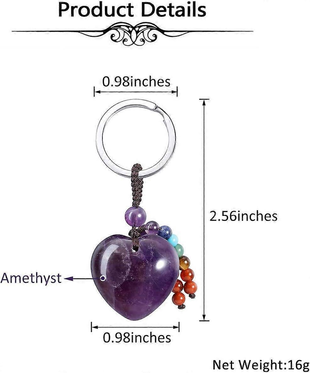 Natural Amethyst Heart Crystal Keychain 7 Chakra Healing Gemstone Key Ring Charm for Women - Image 5