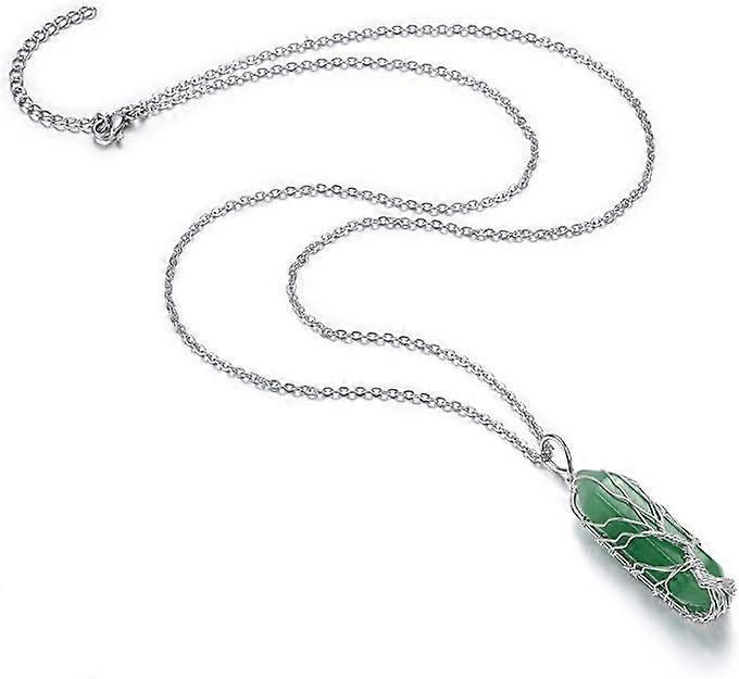 Natural Healing Crystal Stone Necklace Silver Tree Of Life Wire Wrapped Hexagonal Crystal Points Pendant Necklace for Women - Image 2