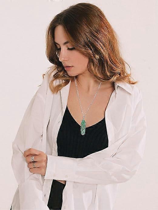 Natural Healing Crystal Stone Necklace Silver Tree Of Life Wire Wrapped Hexagonal Crystal Points Pendant Necklace for Women - Image 3