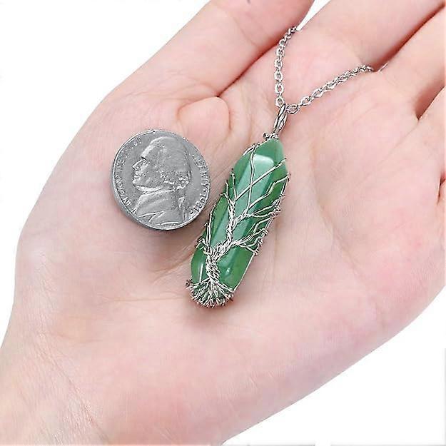Natural Healing Crystal Stone Necklace Silver Tree Of Life Wire Wrapped Hexagonal Crystal Points Pendant Necklace for Women - Image 5