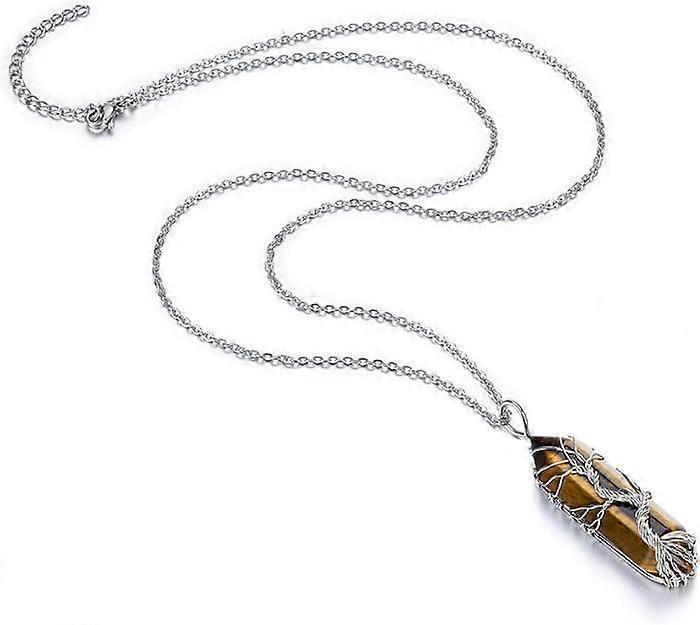 Natural Healing Crystal Stone Necklace Silver Tree Of Life Wire Wrapped Hexagonal Crystal Points Pendant Necklace for Women - Image 2