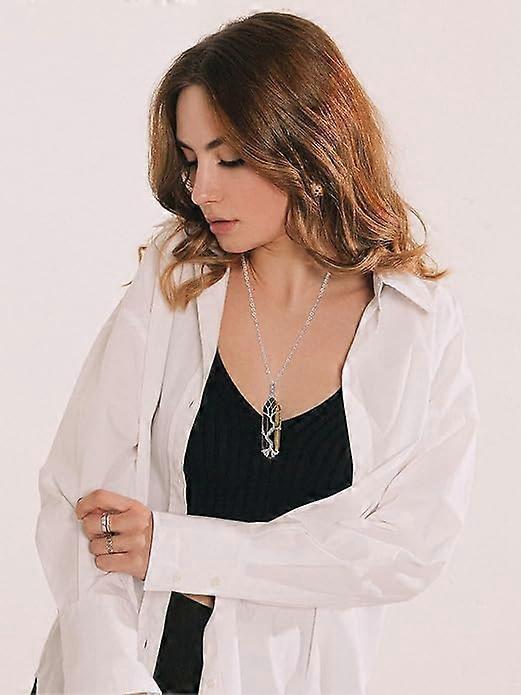 Natural Healing Crystal Stone Necklace Silver Tree Of Life Wire Wrapped Hexagonal Crystal Points Pendant Necklace for Women - Image 3
