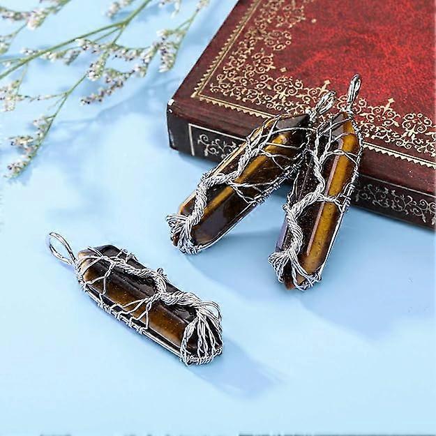 Natural Healing Crystal Stone Necklace Silver Tree Of Life Wire Wrapped Hexagonal Crystal Points Pendant Necklace for Women - Image 4