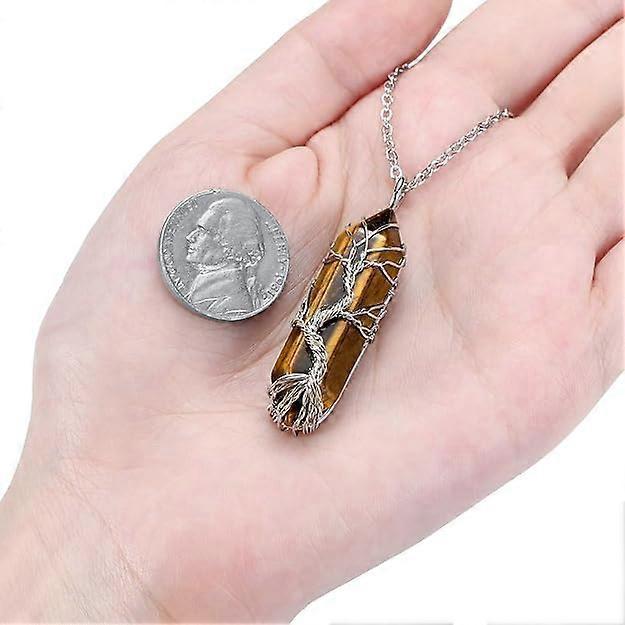 Natural Healing Crystal Stone Necklace Silver Tree Of Life Wire Wrapped Hexagonal Crystal Points Pendant Necklace for Women - Image 5