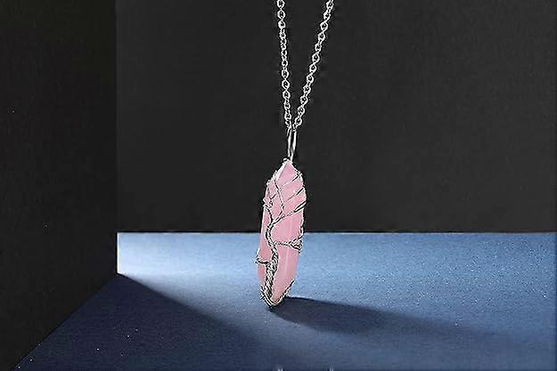 Natural Healing Crystal Stone Necklace Silver Tree Of Life Wire Wrapped Hexagonal Crystal Points Pendant Necklace for Women - Image 4