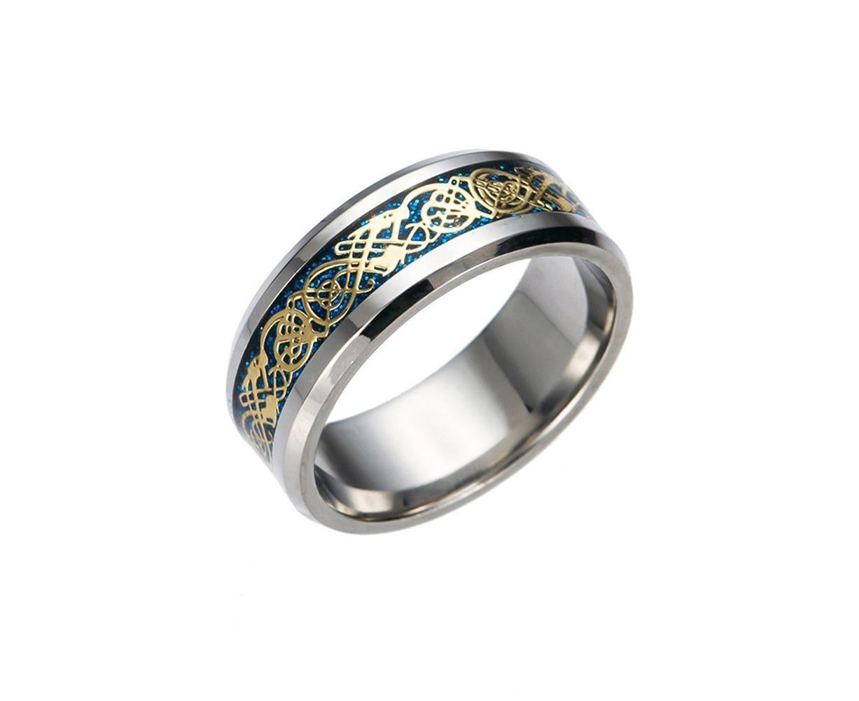 Stylish Men Titanium Steel Smooth Surface Wedding Band Finger Ring Jewelry Gift-Blue + Golden US 11 - Image 1