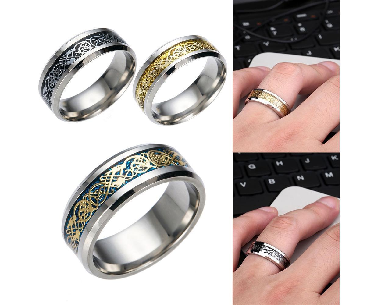 Stylish Men Titanium Steel Smooth Surface Wedding Band Finger Ring Jewelry Gift-Blue + Golden US 11 - Image 2