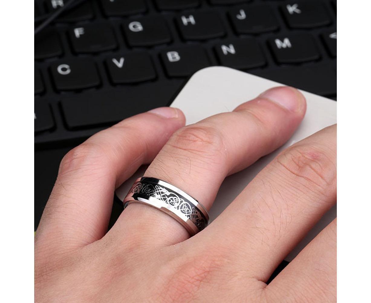 Stylish Men Titanium Steel Smooth Surface Wedding Band Finger Ring Jewelry Gift-Blue + Golden US 11 - Image 4
