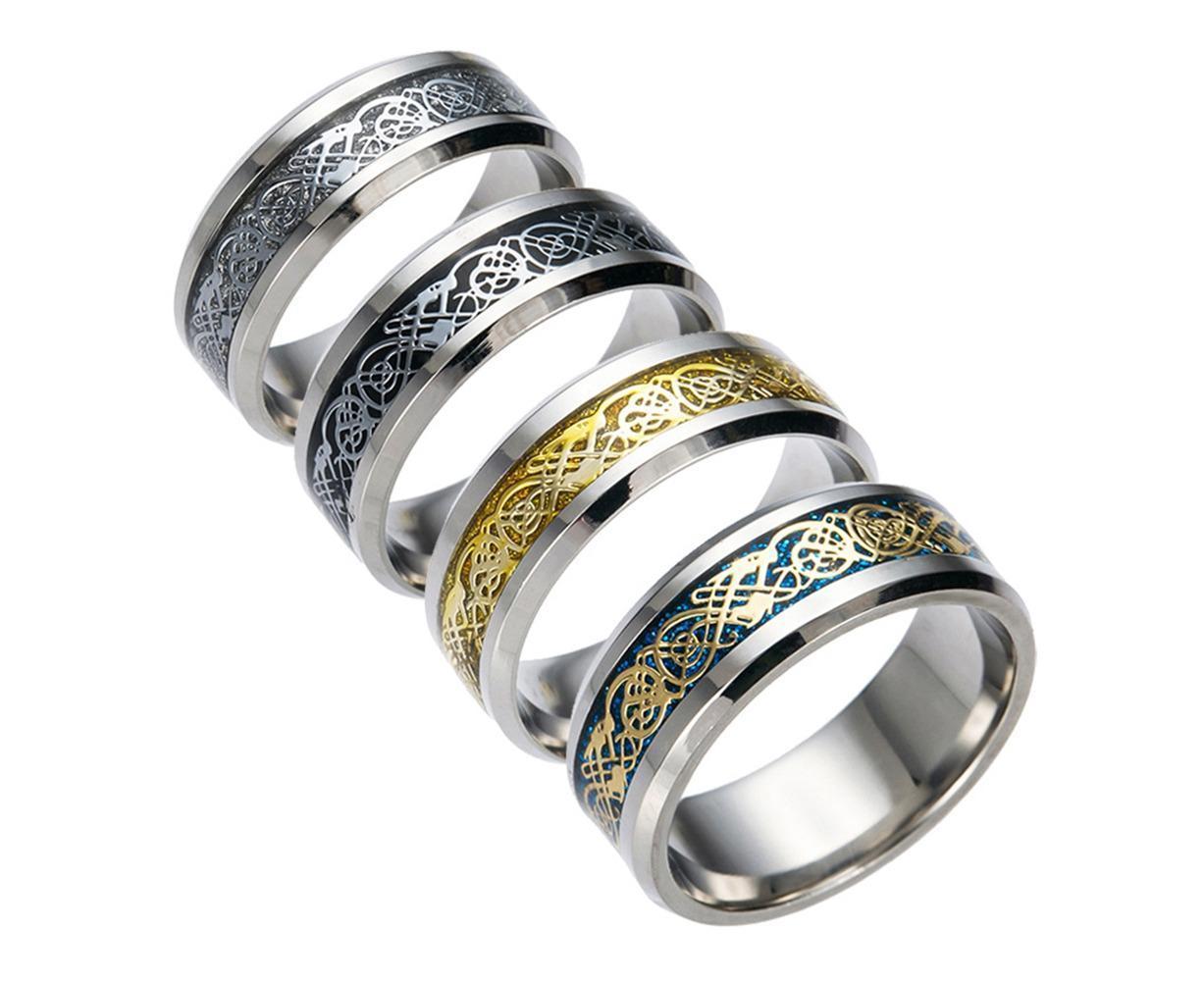 Stylish Men Titanium Steel Smooth Surface Wedding Band Finger Ring Jewelry Gift-Blue + Golden US 11 - Image 5