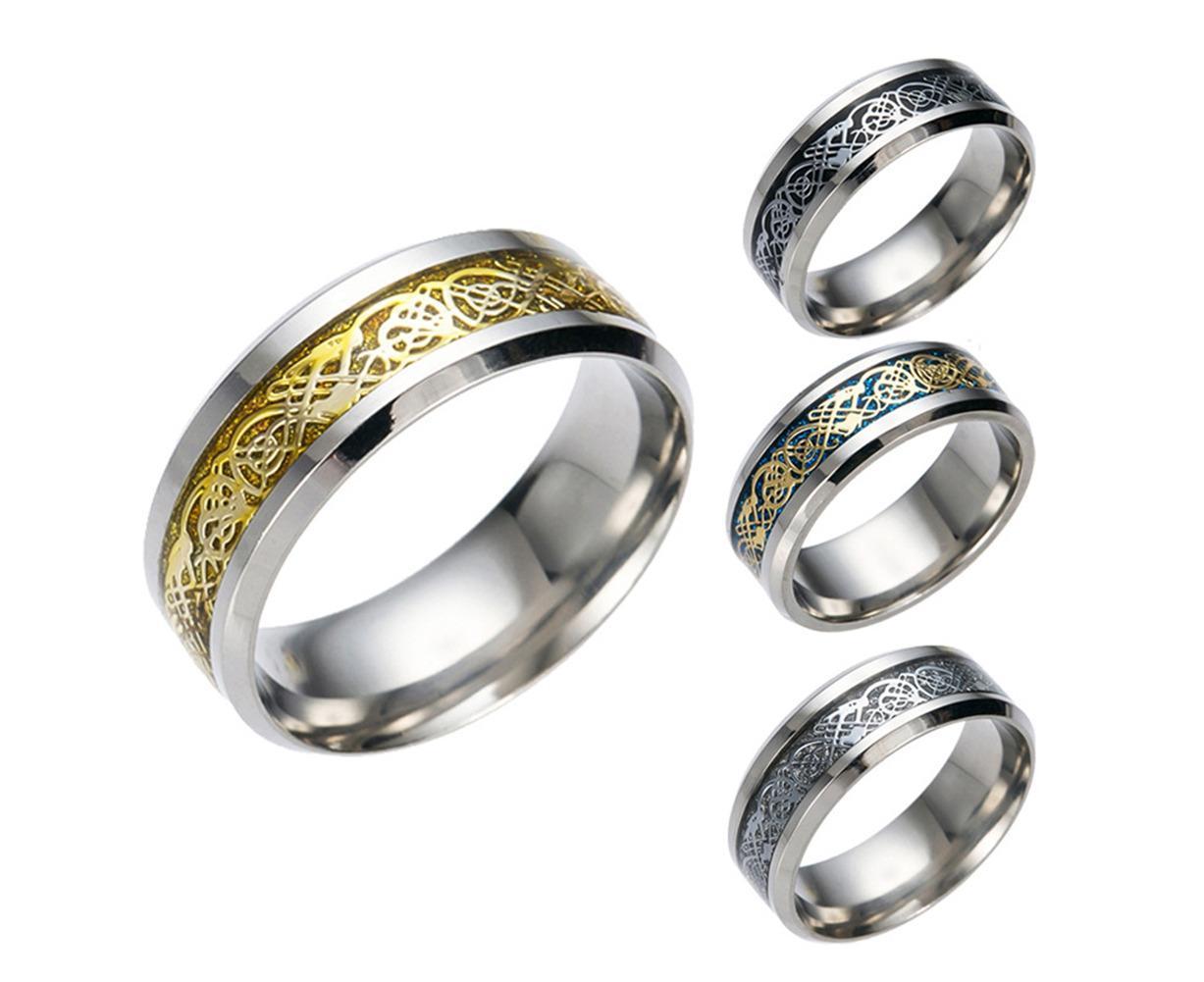 Stylish Men Titanium Steel Smooth Surface Wedding Band Finger Ring Jewelry Gift-Blue + Golden US 11 - Image 6