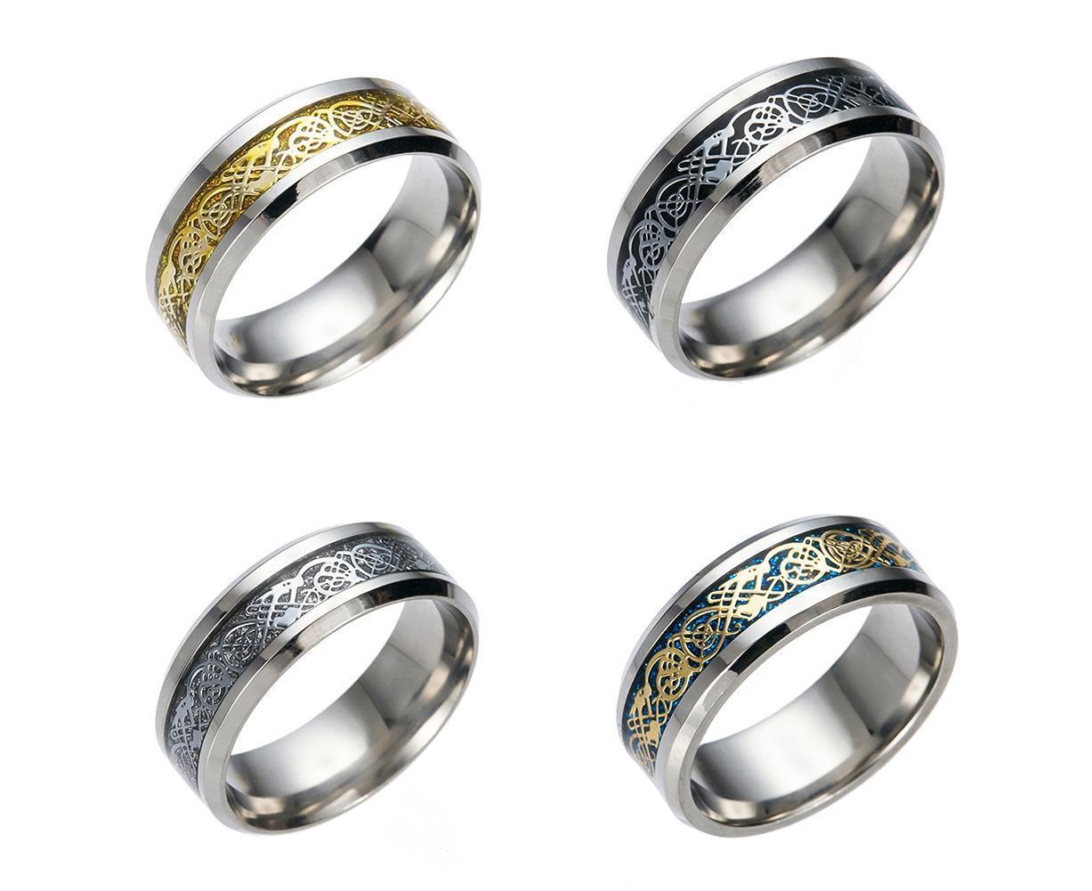 Stylish Men Titanium Steel Smooth Surface Wedding Band Finger Ring Jewelry Gift-Blue + Golden US 11 - Image 7