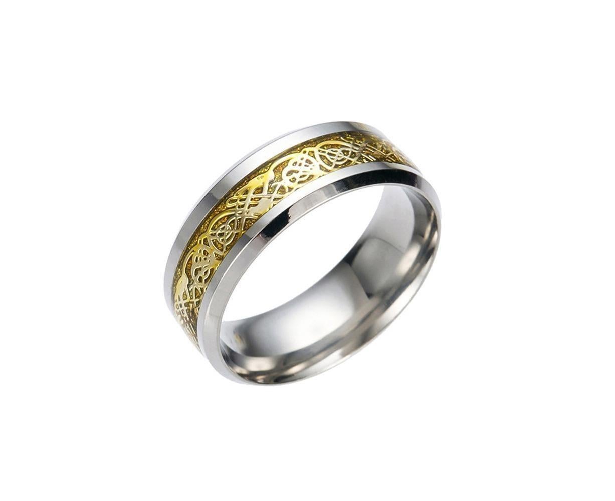 Stylish Men Titanium Steel Smooth Surface Wedding Band Finger Ring Jewelry Gift-Blue + Golden US 11 - Image 8