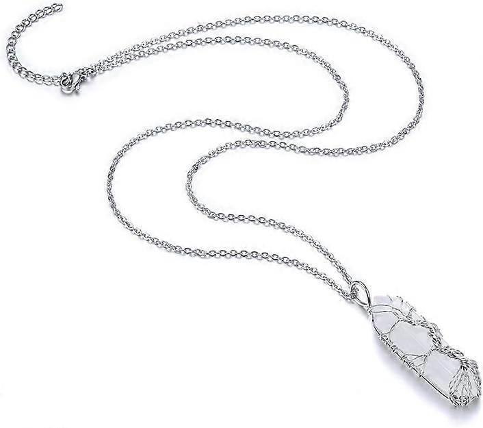Natural Healing Crystal Stone Necklace Silver Tree Of Life Wire Wrapped Hexagonal Crystal Points Pendant Necklace for Women - Image 2