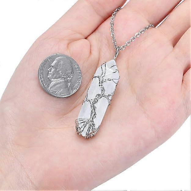 Natural Healing Crystal Stone Necklace Silver Tree Of Life Wire Wrapped Hexagonal Crystal Points Pendant Necklace for Women - Image 5