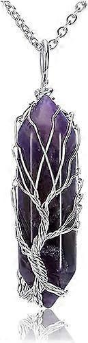 Natural Healing Crystal Stone Necklace Silver Tree Of Life Wire Wrapped Hexagonal Crystal Points Pendant Necklace for Women - Image 1