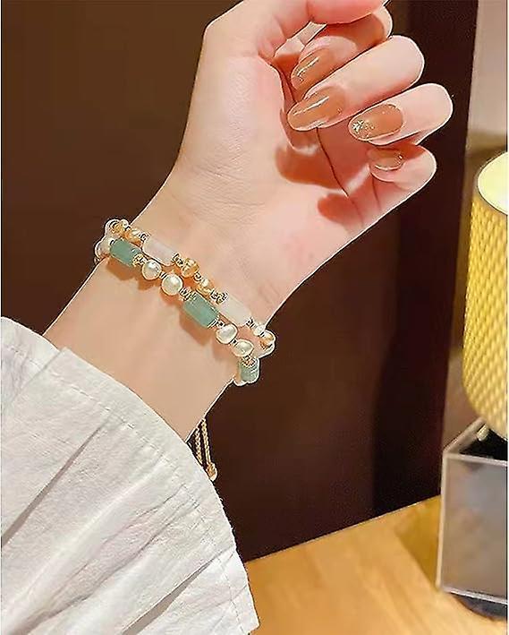 Natural Jade Pearls Bracelet Gold Wealthy Good Fortune Jade Bangle Amulet For Women, Lucky Jade Feng Shui Healing Crystal Bracelet - Image 3