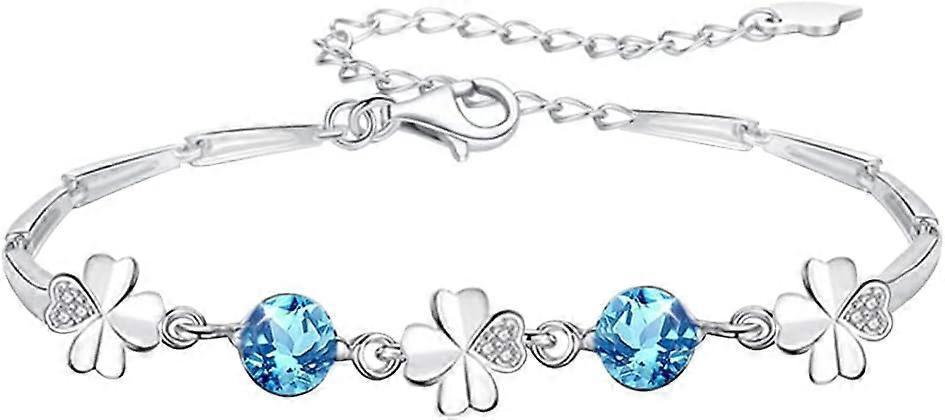 Silver Bracelet for Women,Four-Leaf Clover Bracelet Shiny Crystal Diamond Adjustable Bracelet Mother's Day Jewelry Gift Birthday Christmas Gifts for Women - Image 1